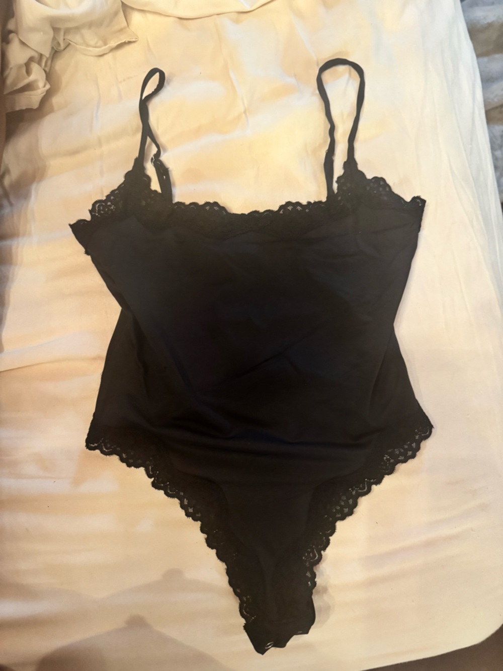 SKIMS Black Lace-Trim Stretch Bodysuit